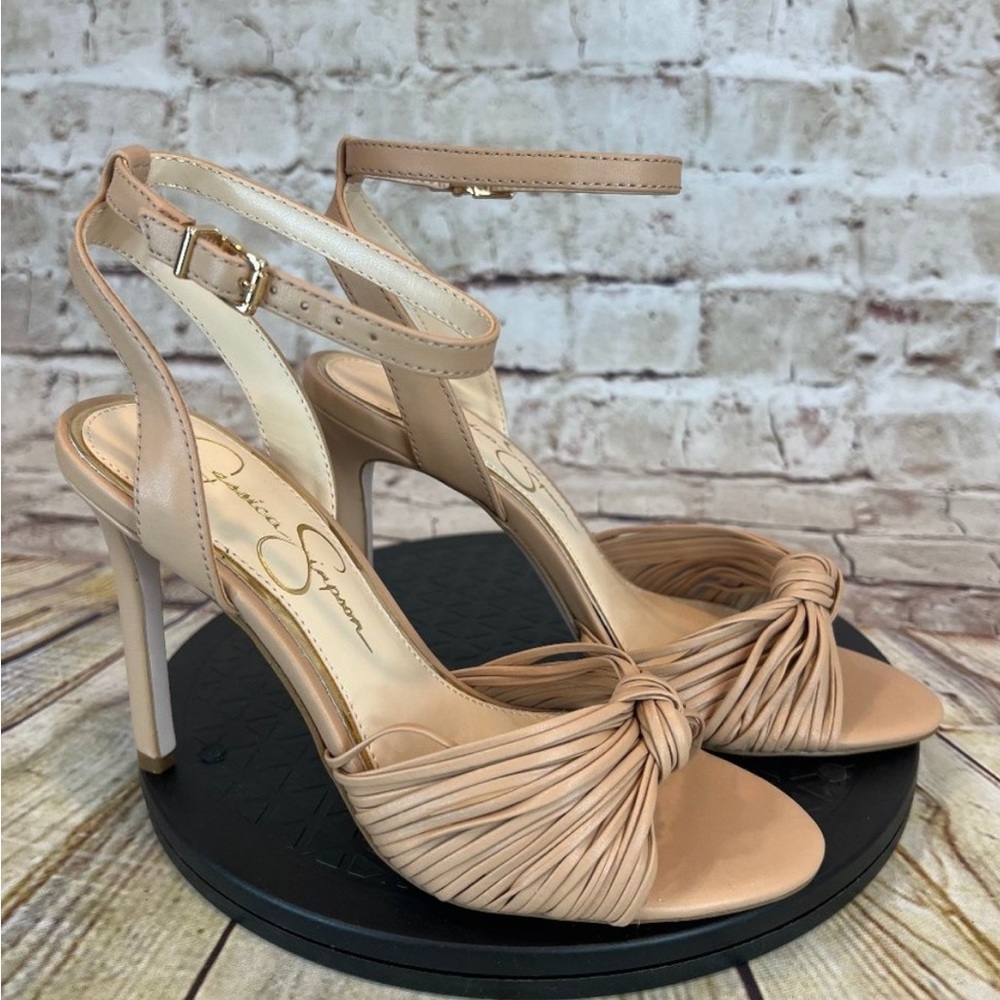 Jessica Simpson Tan Open Toe Bow Ankle Strap Stiletto Pumps High Heels Size 6 M